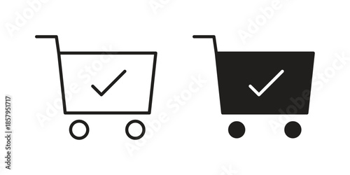 Shopping cart check icons. Outline and filled icons. Vector Graphic. EPS 10