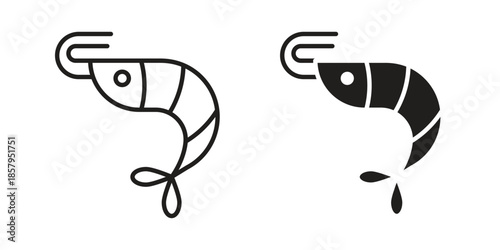 Shrimp icons. Outline and filled icons. Vector Graphic. EPS 10
