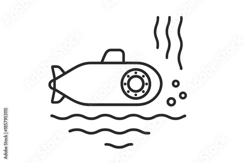 Abyss Hatch Icons. Line style icons of Abyss Hatch Explorer: vessel profile, round hatch marks, abyss lines, subtle prop curve,