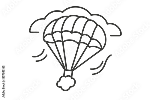 Freedom Descent Icons. Line style icons of Freedom Descent Path: rounded chute, cloud rim, airy motion, suspension ropes, subtle