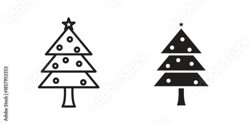 Tree christmas icons. Outline and filled icons. Vector Graphic. EPS 10
