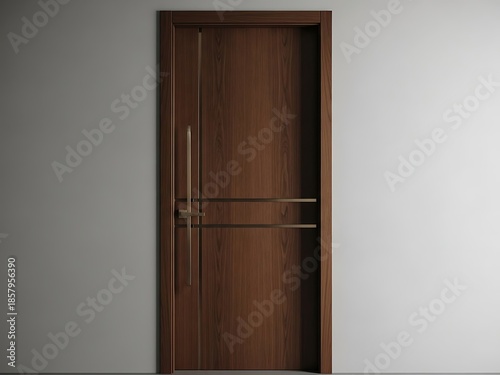 Modern minimalist interior door with flush handle design and warm wood tone