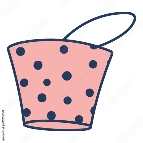 Bucket with polka dots pattern, snowman design element, isolated on transparent. Hand drawn line drawing vector illustration. Seasonal, winter, gardening equipment clip art