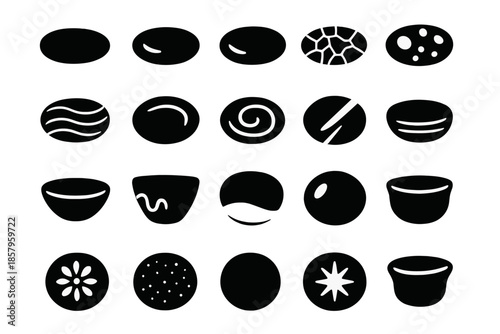 Pottery Icons Collection. Solid style icons of Pottery Surface Texture: matte finish, glossy glaze, crackle pattern, crystal spot,