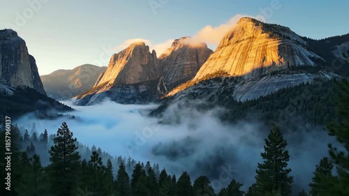 Majestic Mountains with Foggy Valley Landscape.