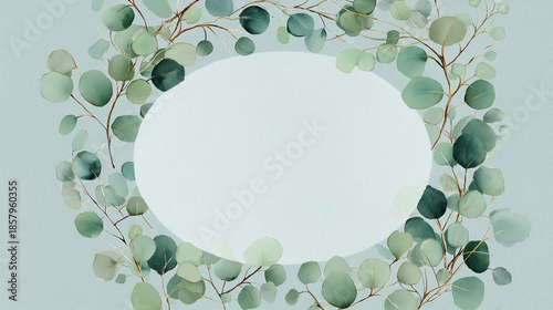 緑の葉っぱと緑の背景をしたフレーム