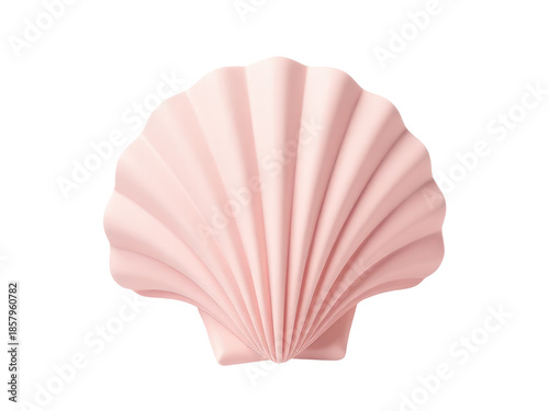 Single pink scallop shell on a white background