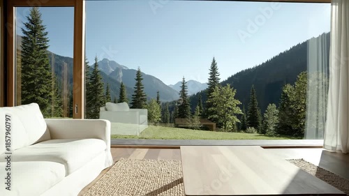 Modern Living Room with Mountain View.