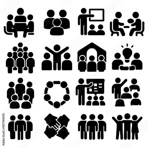 Teamwork Icon Collection: A meticulously curated collection of teamwork icons, each representing various aspects of collaboration, communication, and collective efforts.
