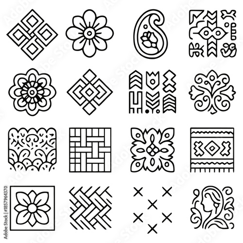 Elegant Patterns Collection: A meticulously curated array of diverse patterns, each a testament to artistic precision. The monochromatic design accentuates intricate details.