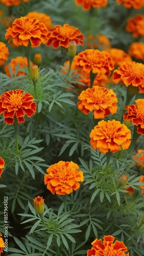 Vivid Marigold Flowers Blooming in Bright Garden Scene with Natural Light
