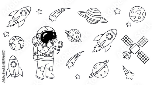 Astronaut exploring space elements illustration for educational and commercial use
