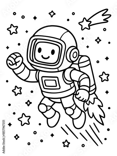 Cosmic Explorer: A smiling astronaut embarks on an interstellar journey, soaring through a star-studded universe, filled with wonder and dreams.