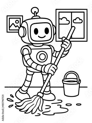 robot cleaning floor with mop clip art preview
