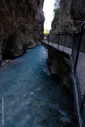 Scenic view of Saklıkent Gorge, one of the longest and deepest canyons in Fethiye, Turkey.