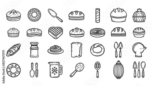 Bakery items collection various baked goods vector illustration