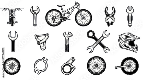 Bicycle and maintenance tools vector illustration for repair and service