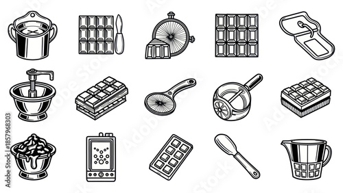 Black and white food preparation icons for cooking and culinary projects