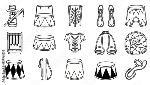 Circus elements vector illustrations of tents costumes and equipment