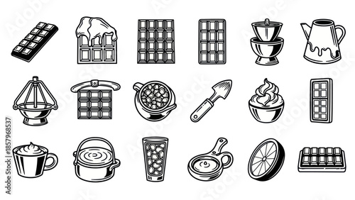 Chocolate treats and confectionery items vector illustration collection