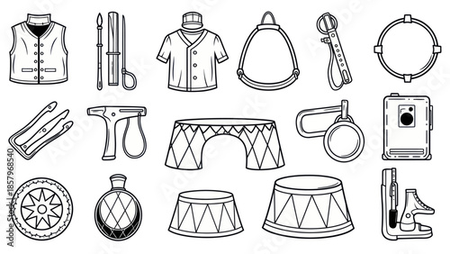 Circus equipment vector illustrations set for design and decoration