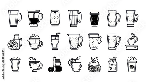 Collection of beverage icons illustrated drinks for design and visuals