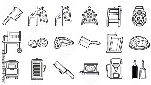 Butcher tools icons set vector illustration design elements isolated