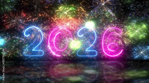 christmas merry happy new-year 2026 background. 2026 fireworks background loop.