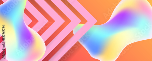 Orange New bright juicy summer abstract fluid creative banner, trendy bright neon colors with dynamic lines