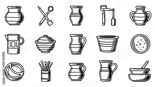 Collection of hand drawn kitchenware icons for design and illustration