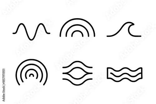 Energy Propagation Icons. Line vector icons of energy propagation visuals: energy wave, radiating arc, motion crest, frequency