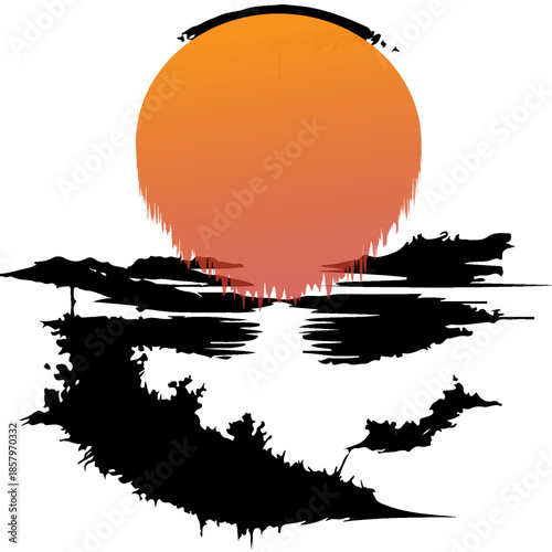 Silhouette of acacia under sunset.