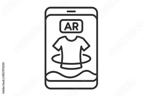 Augmented Reality Fashion Icons. Line vector icons of augmented reality clothing preview: device outline, garment icon, AR overlay