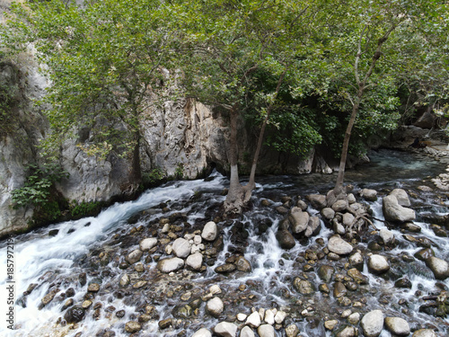 Scenic view of Saklıkent Gorge, one of the longest and deepest canyons in Fethiye, Turkey.