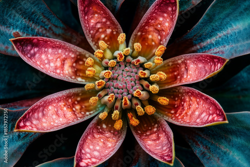 Photography with a top view of the details of a blossom flower.