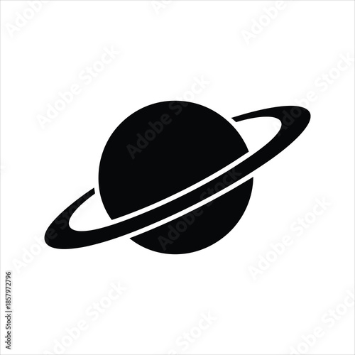 Planet with Rings Icon – Vector Silhouette of Saturn Style Celestial Body
