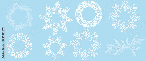 Cute minimalistic snowflakes collection. Festive winter holiday decorations for Christmas and New Year. Flat vector illustration