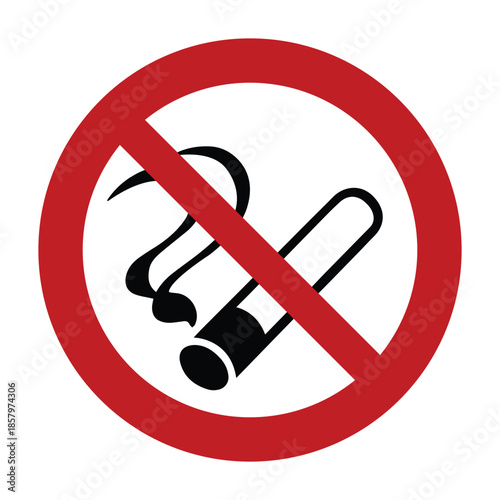 Universal No Smoking Prohibitory Symbol with Red Circle Slash and Cigarette Icon for Public Health Safety Signage and Smoke Free Environment Policy Compliance - High Vectorial Stock Image