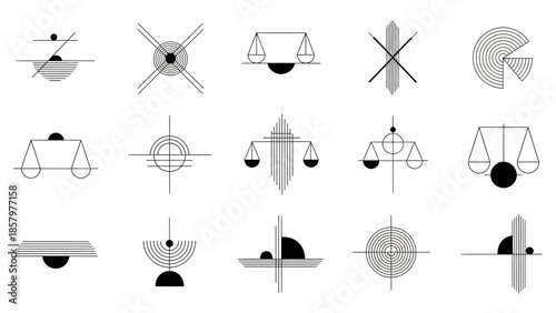 Abstract Geometric Shapes and Balance Scales Collection.