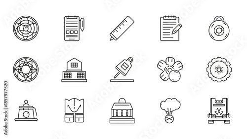 Collection of Outline Icons Representing Various Objects and Concepts.