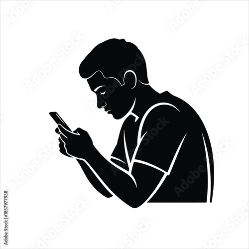 Man looking at phone silhouette vector art illustration design