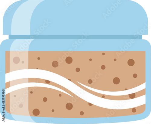 Glass jar of exfoliating body scrub with a blue lid.