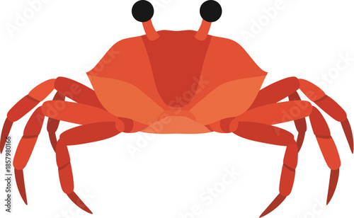 Simple red crab cartoon vector illustration isolated on white.