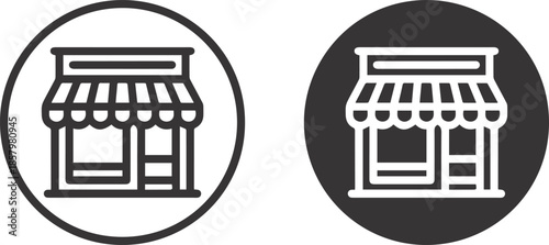 Storefront Shop Icon Set Retail Store Building Black and White Minimal Vector