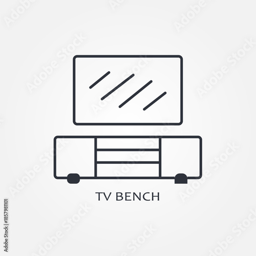 TV bench icon or logo in modern line style. High quality black outline pictogram for web site design and mobile apps. Vector illustration on a white background.