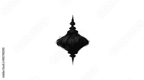 Stylized black ornate decorative element, symmetrical design, intricate details, isolated on white background, abstract graphic art.
