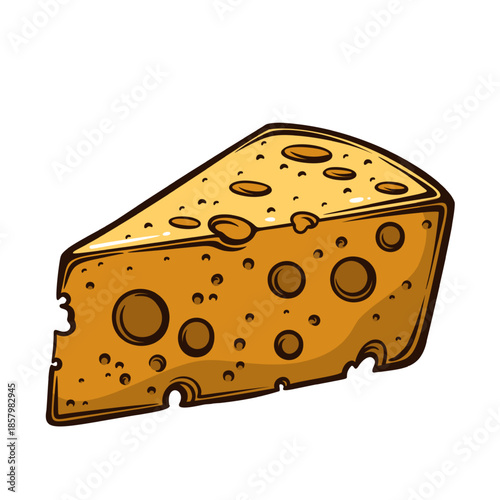 Cheese wedge with engraved holes and textured surface, classic dairy product in vintage engraving style, detailed retro food element, monochrome line art, vector illustration.