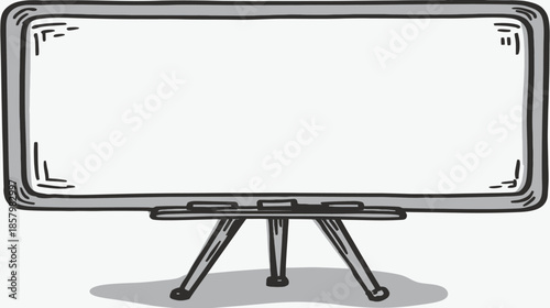 Hand Drawn Blank Whiteboard on Tripod Stand Illustration with Copy Space, Empty Presentation Board Sketch for Office or School