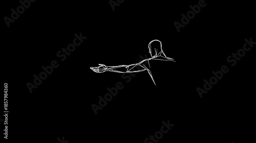 Minimalist abstract wireframe figure on black background. Conceptual digital art of a human form, elegant technology illustration.
