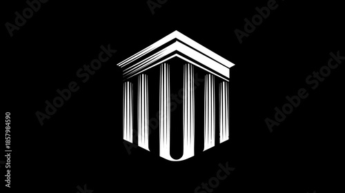 Stylized Classical Columns Vector Icon on Black Background. Neoclassical Architecture Symbol for Law, Finance, Stability
